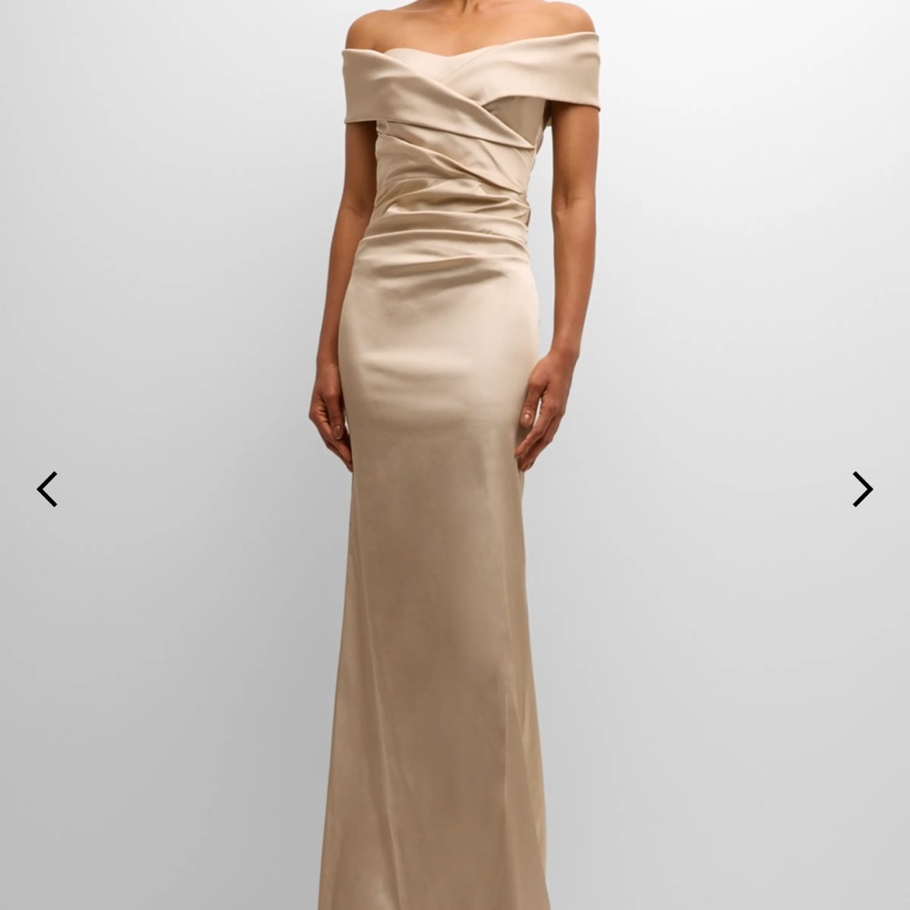 Teri Jon Strapless Satin Dress in Cream